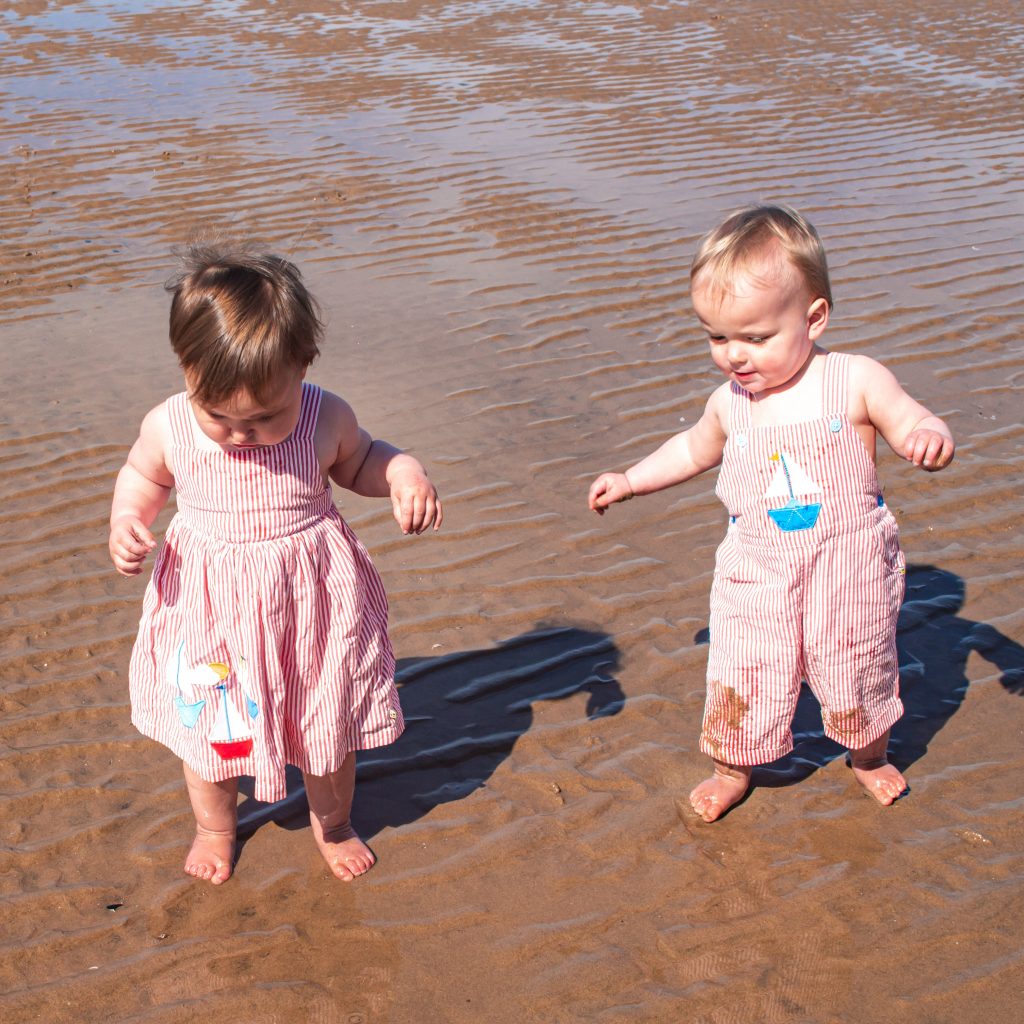 Coordinating Beach Wear for Twins